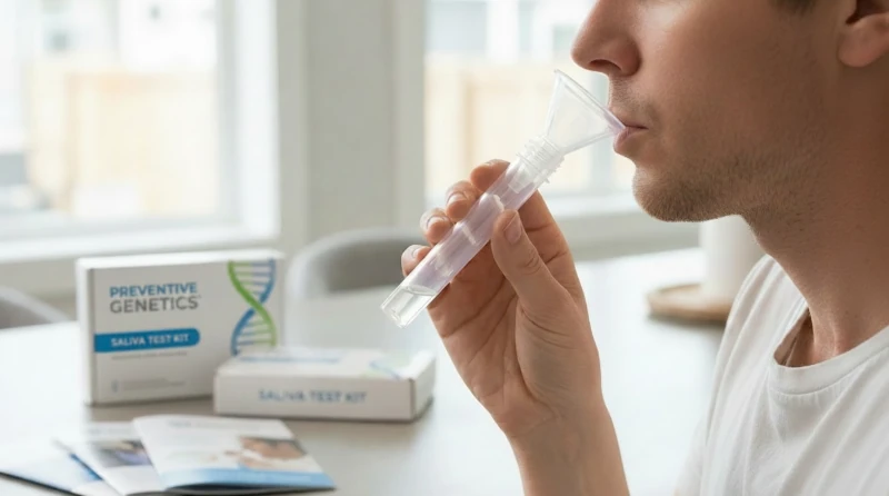 man taking at home genetics saliva test